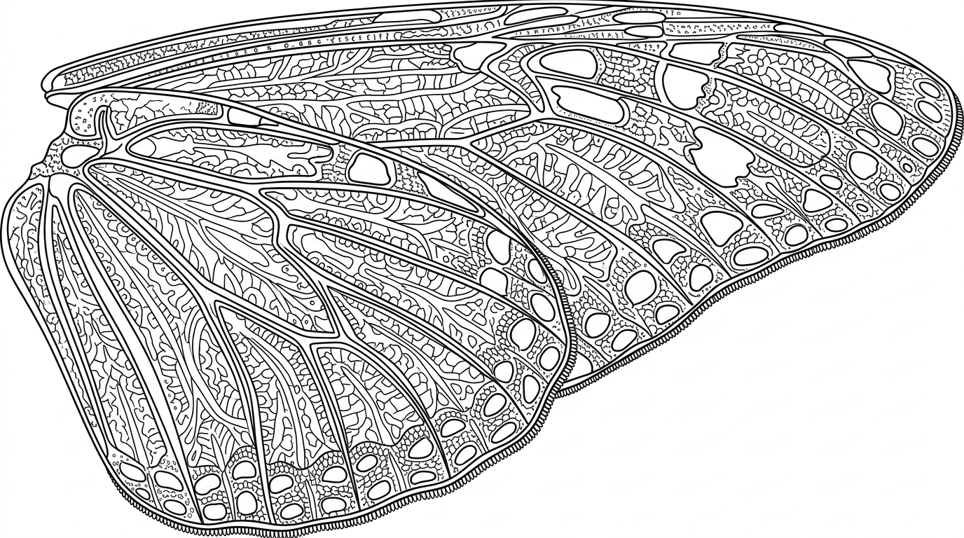 A detailed illustration of a butterfly's wing showing patterns and textures. coloring page to print