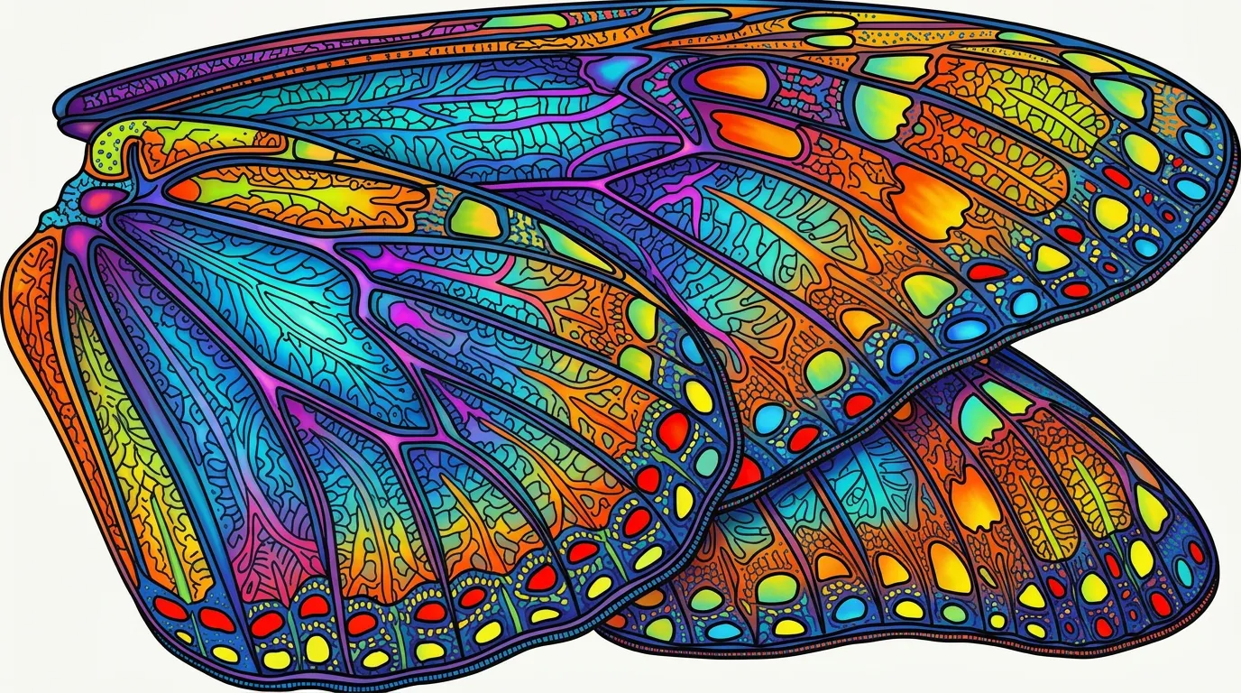 A detailed illustration of a butterfly's wing showing patterns and textures. coloring page to print