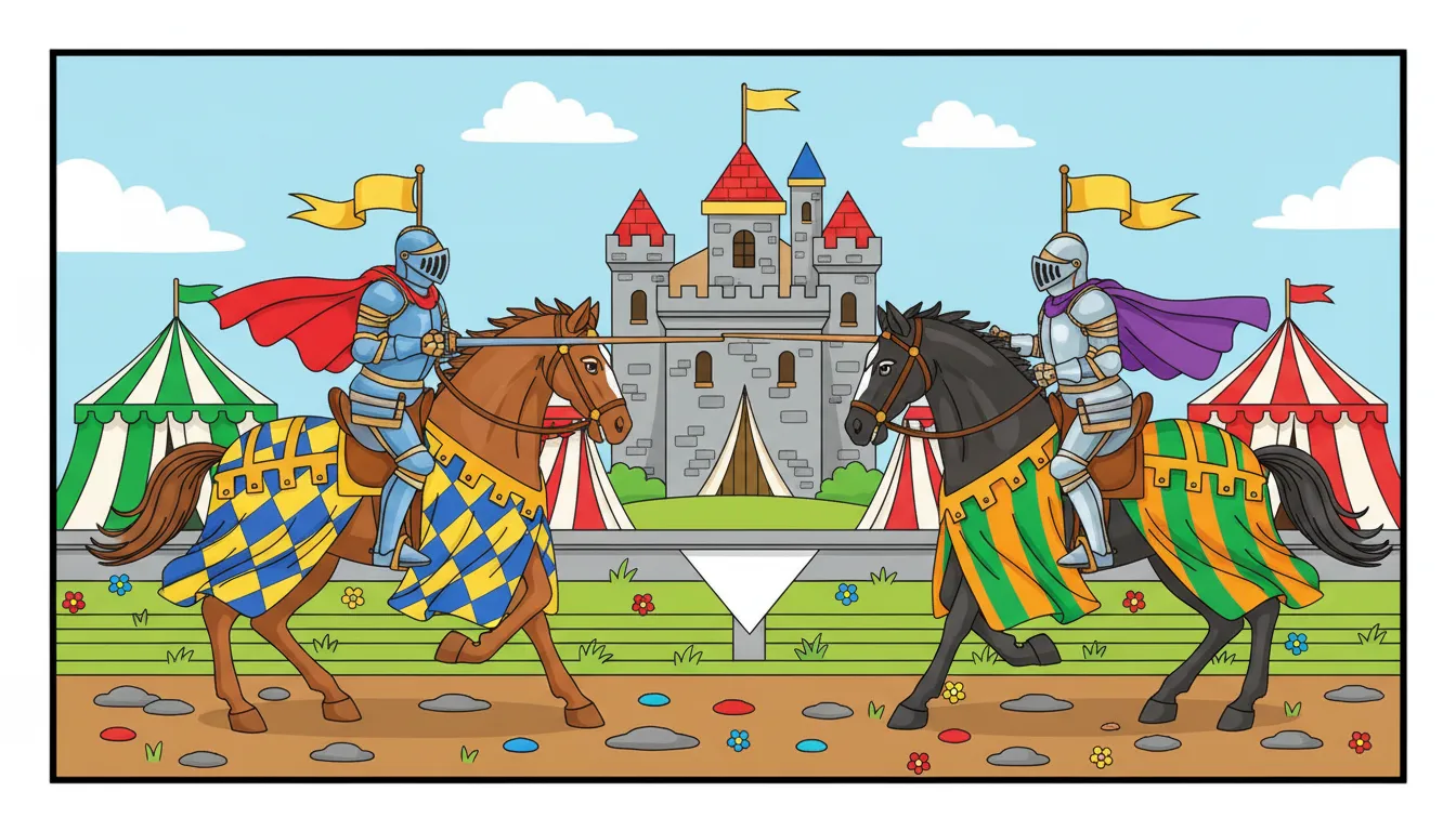 A medieval knight jousting on horseback during a tournament. coloring page to print