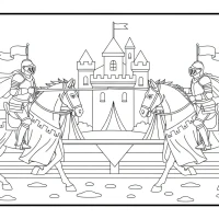 A medieval knight jousting on horseback during a tournament.