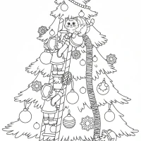 Christmas elf firefighter rescuing cat from tree