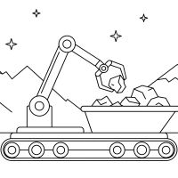 space robot collecting rocks on a planetary landscape