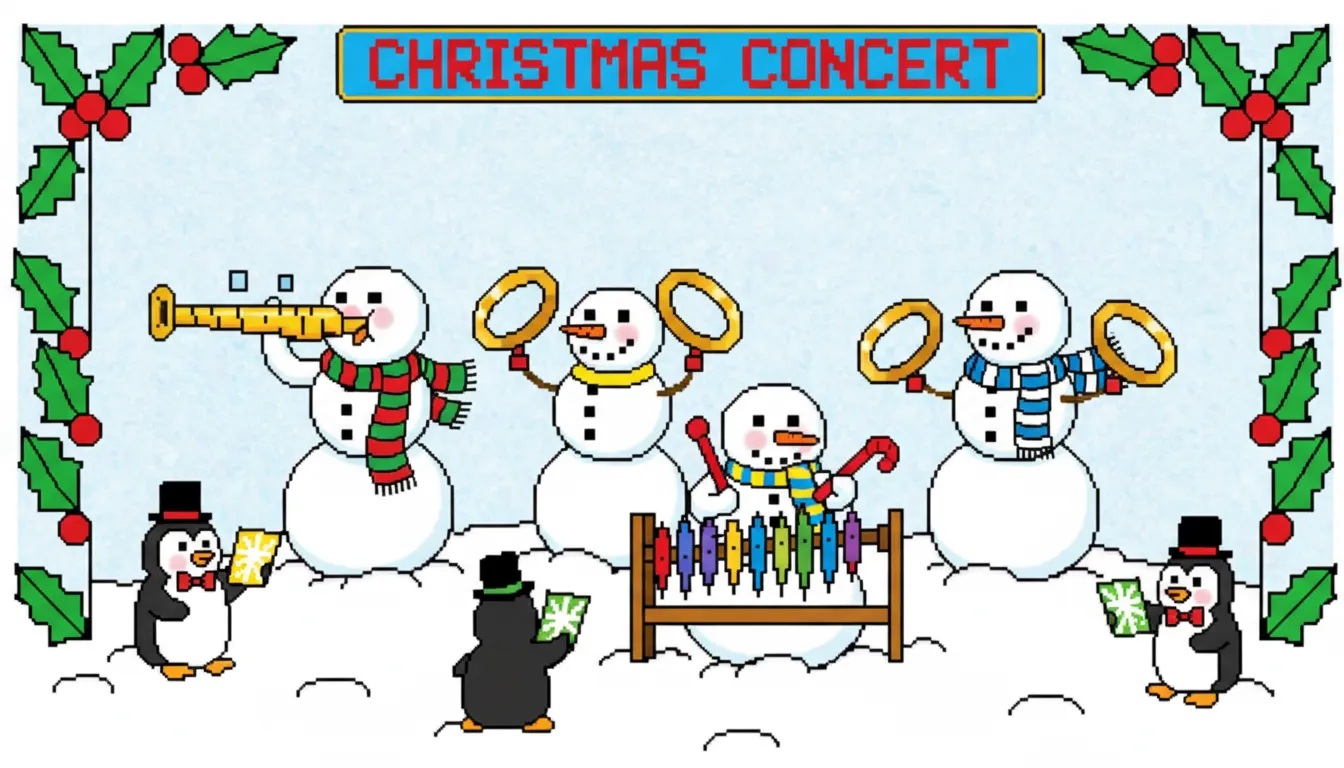 Funny snowman orchestra at Christmas coloring page to print