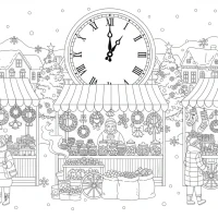 Christmas village square with market and advent calendar