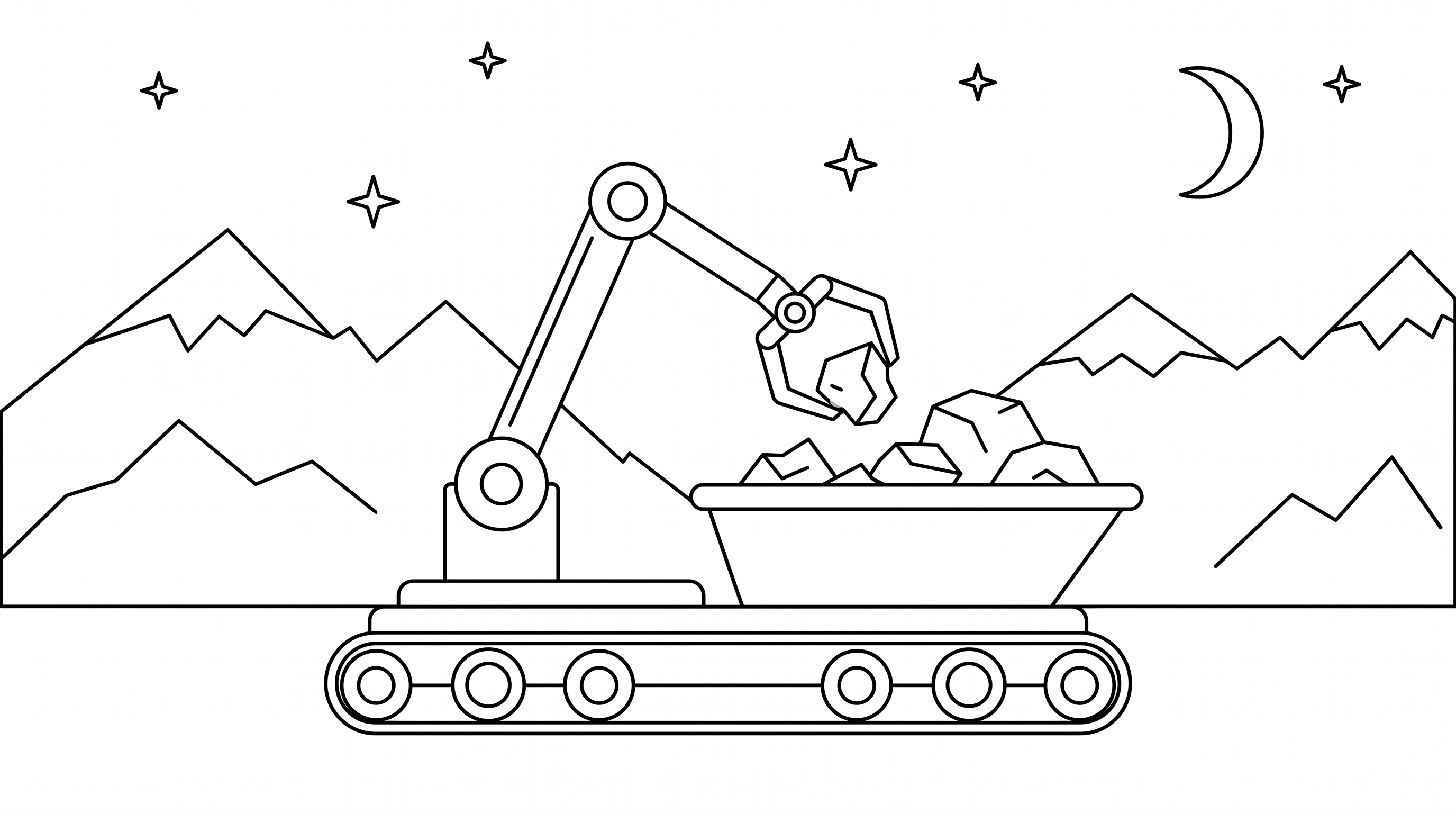 space robot collecting rocks on a planetary landscape coloring page to print