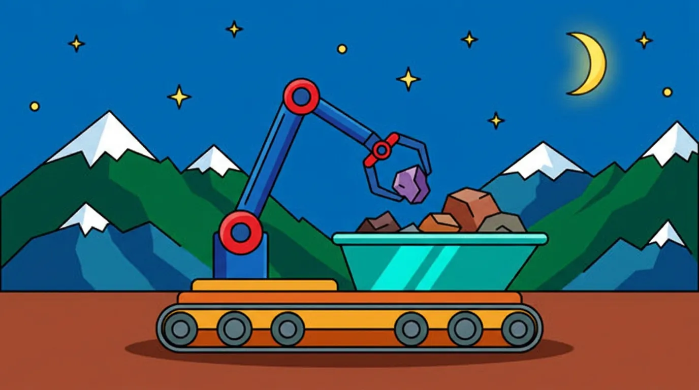 space robot collecting rocks on a planetary landscape coloring page to print