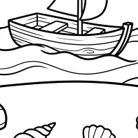 small boat on beach with seashells