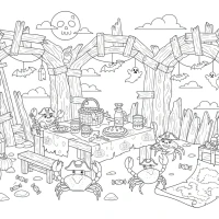 pirate shipwreck Halloween picnic with crabs and treasure