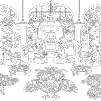 Indian courtyard during spooky harvest night