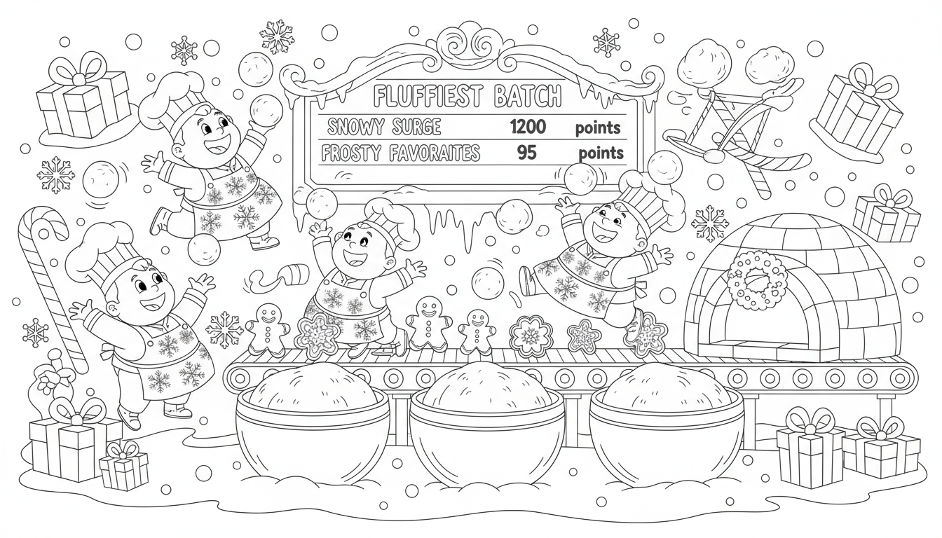 silly snowball bakery Christmas theme coloring page to print