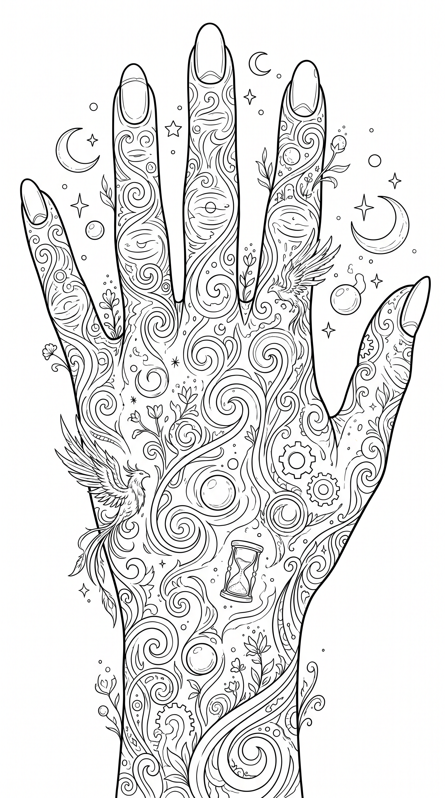 human hand with fingers and nails coloring page to print