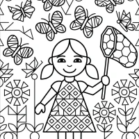 Happy girl catching butterflies in a meadow