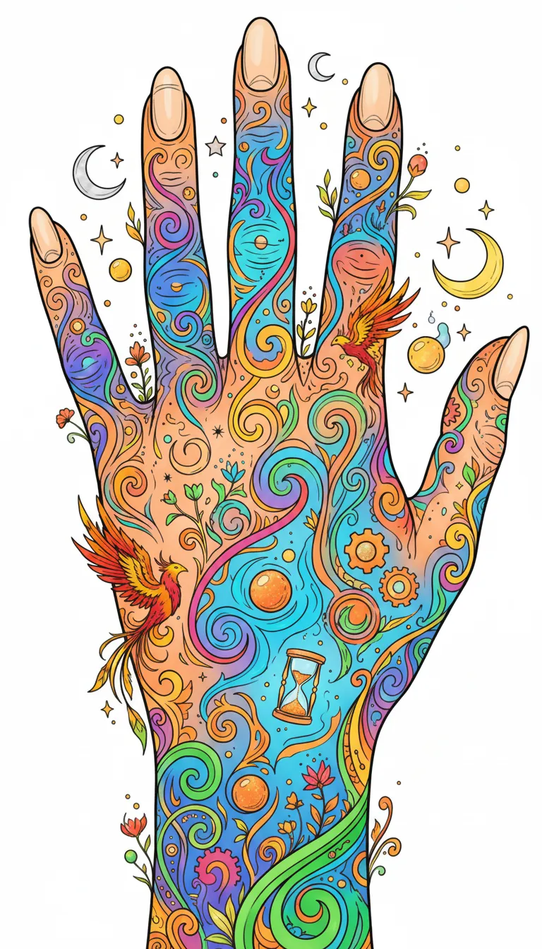 human hand with fingers and nails coloring page to print