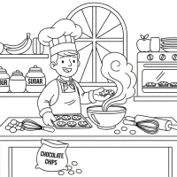 cheerful chef baking cookies in the kitchen