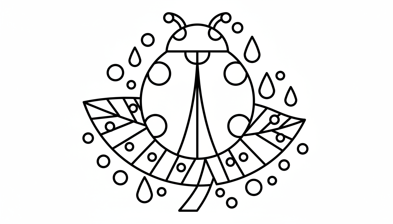 ladybug on leaf with dewdrops coloring page to print
