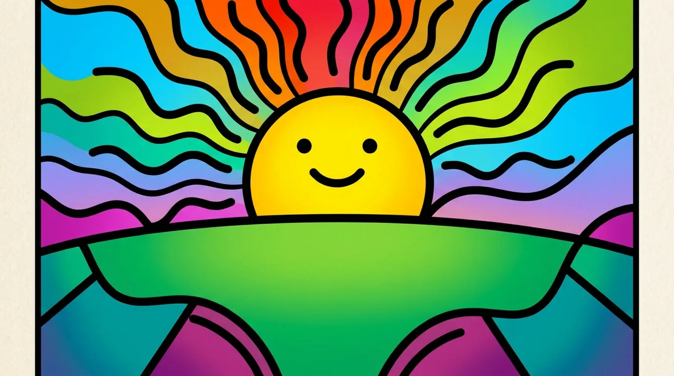 smiling sun shining over grass coloring page to print