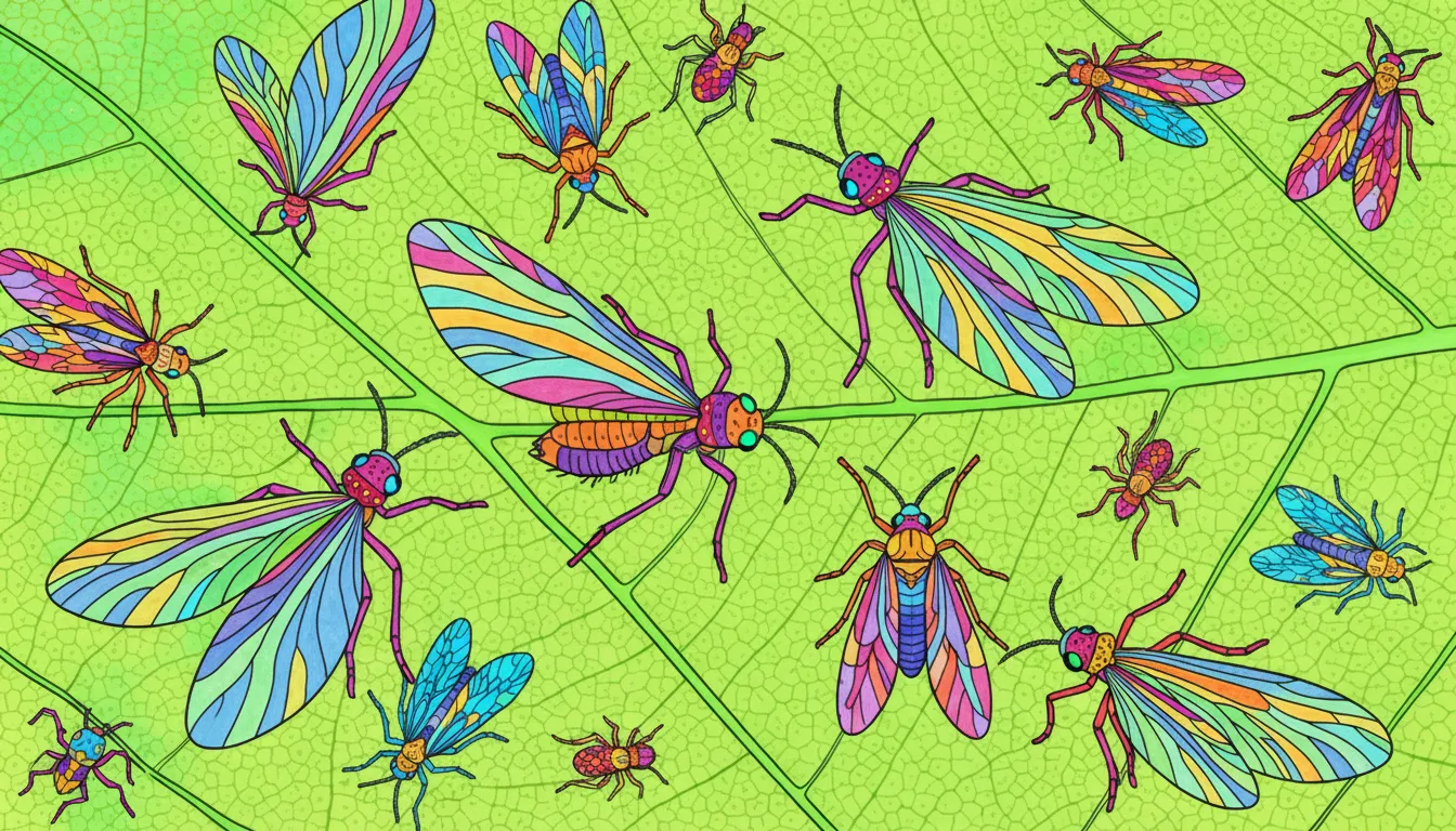 microscopic view of tiny insects on a leaf coloring page to print