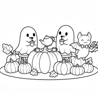 Cozy pumpkin patch tea party with friendly ghosts
