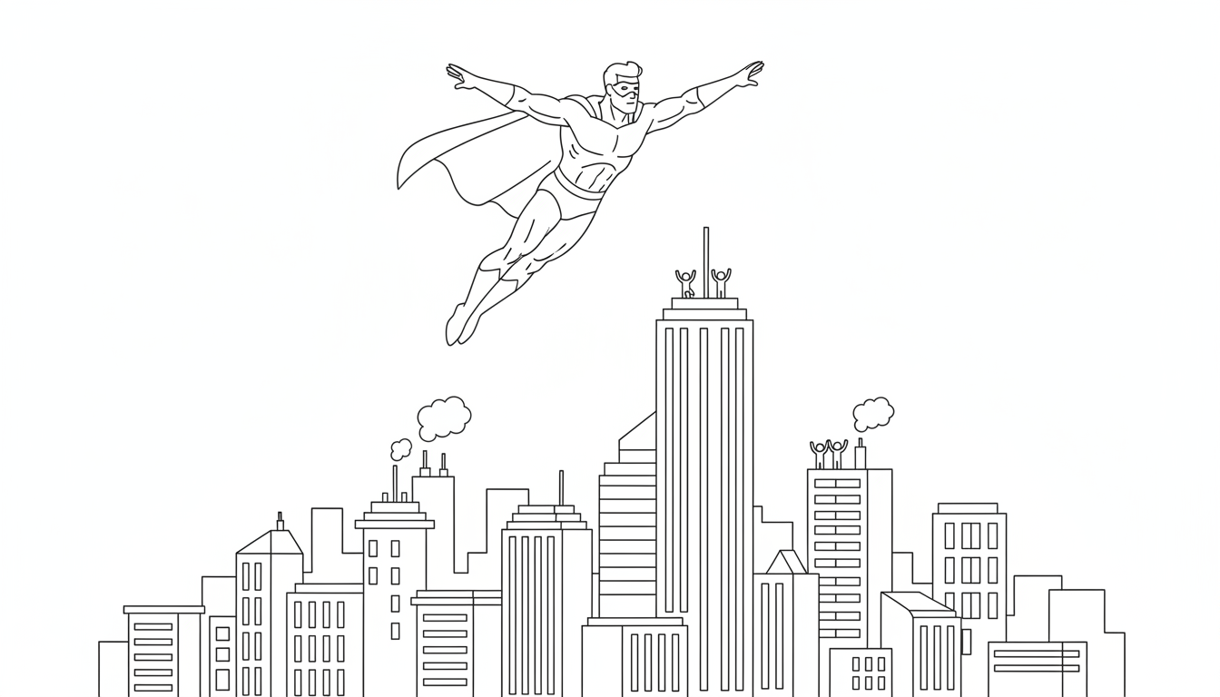 superhero rescuing people from tall building coloring page to print