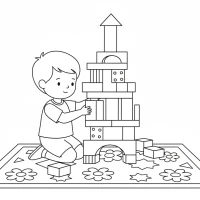 Child building a tall tower with blocks