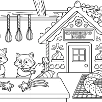 Gingerbread cottage bakery scene