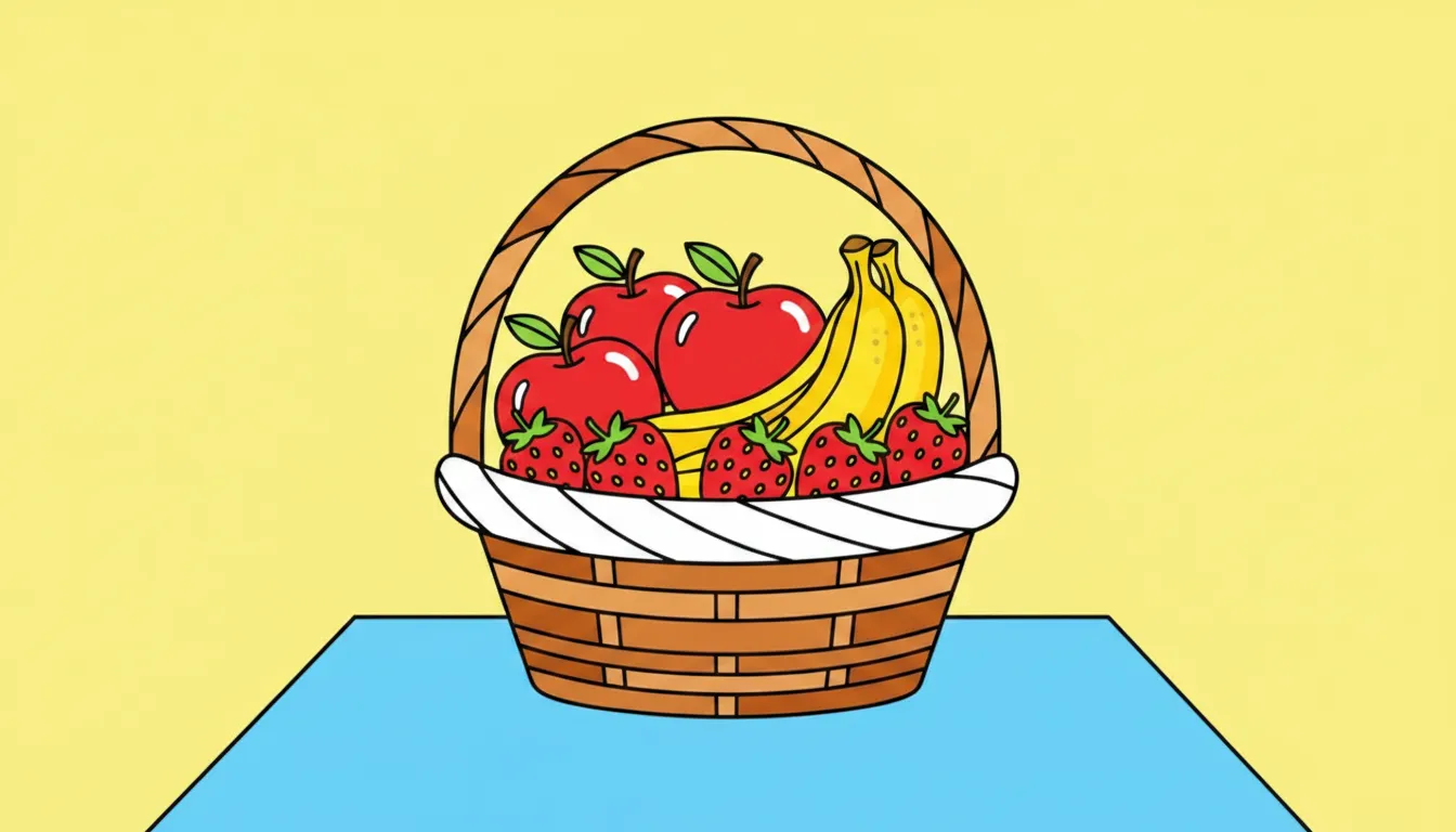 basket of fresh fruits on table coloring page to print
