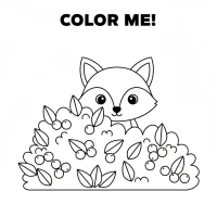Cute fox peeking behind berry bush