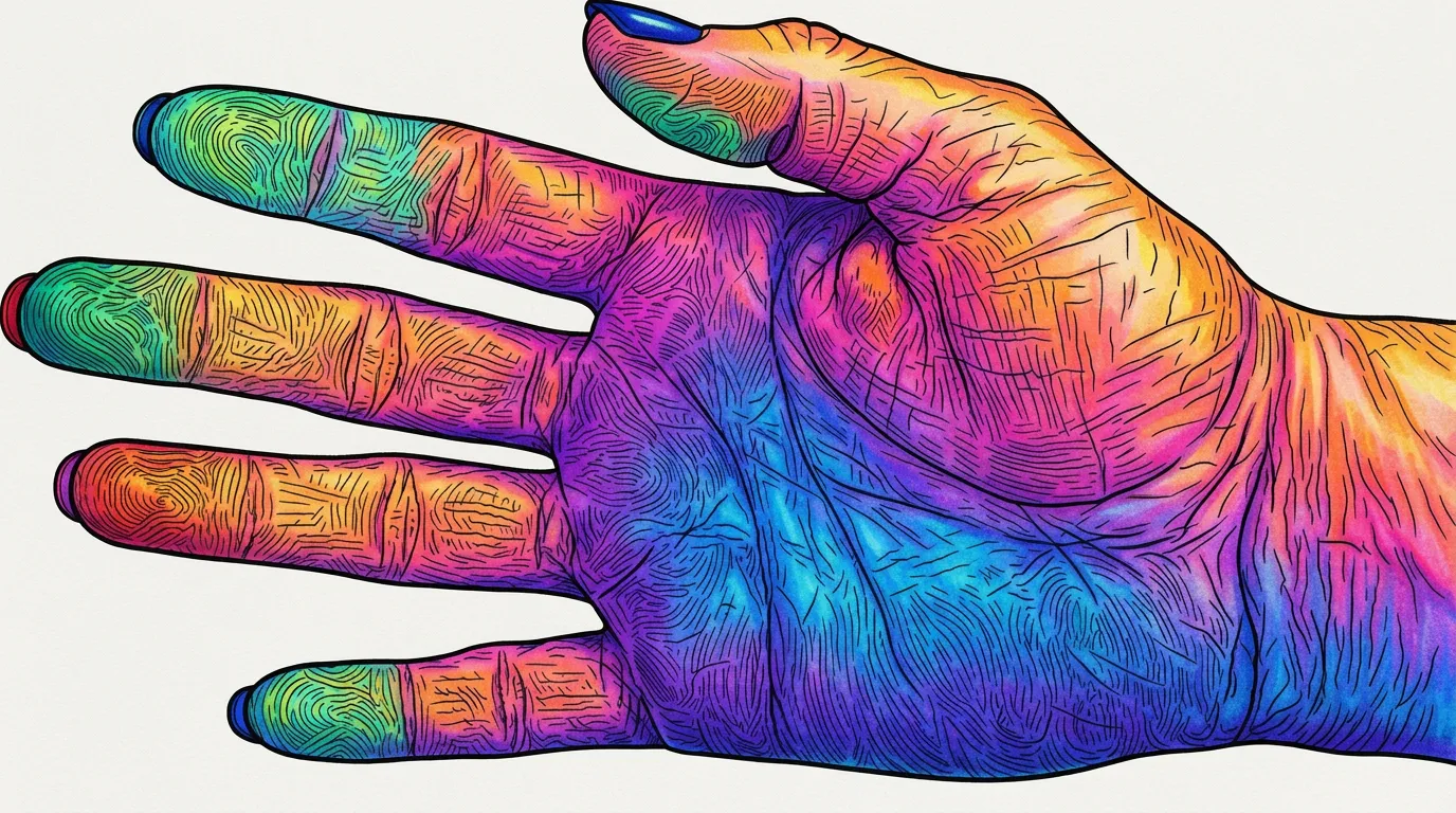 detailed human hand with fingers and nails coloring page to print