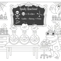 Halloween science lab with bats and frog assistant