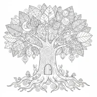 cross-section of a tree with roots, trunk, and leaves