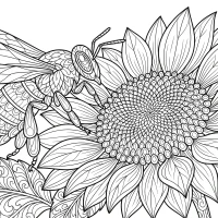 bee collecting nectar from sunflower