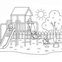 children playing on jungle gym in playground