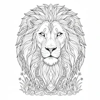 Lion with majestic mane resting in grass