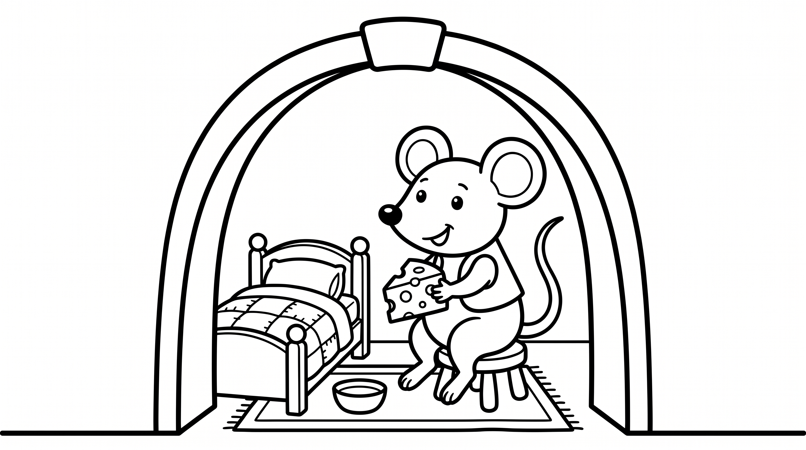cute mouse with cheese inside cozy hole coloring page to print