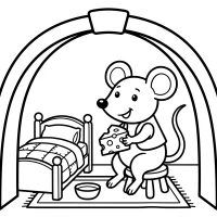 cute mouse with cheese inside cozy hole