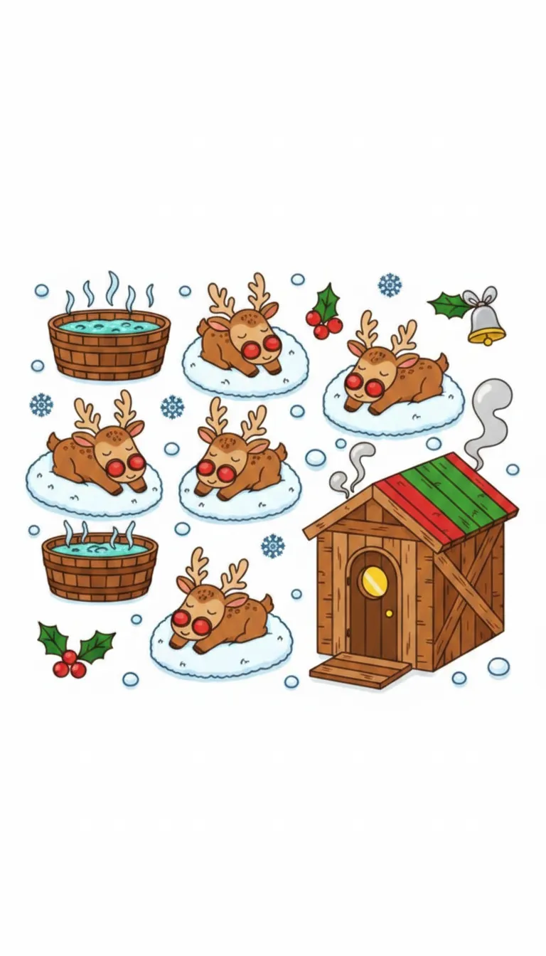 Christmas reindeer spa scene coloring page to print