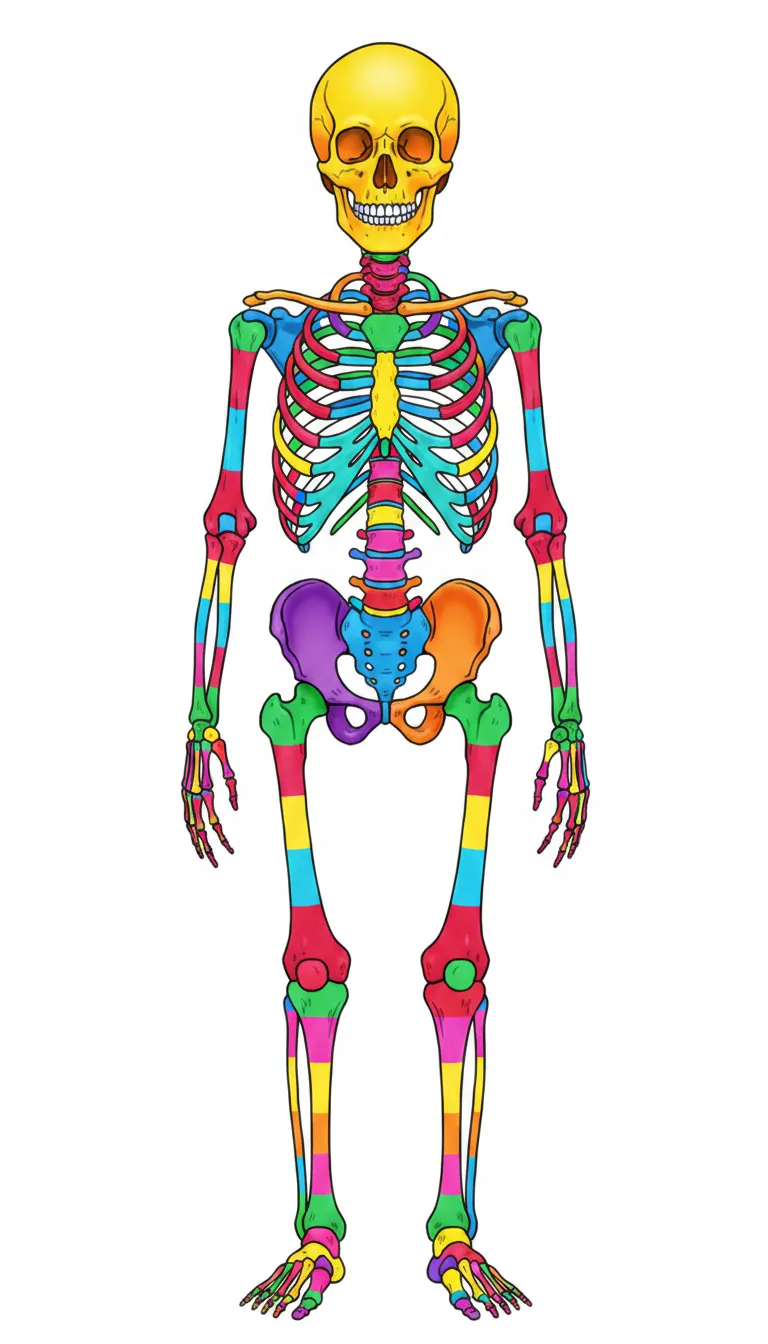 human skeleton front view with all bones coloring page to print