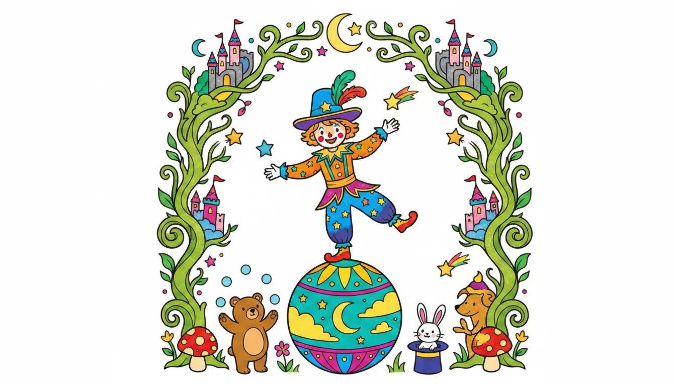 Circus performer balancing on a ball coloring page to print