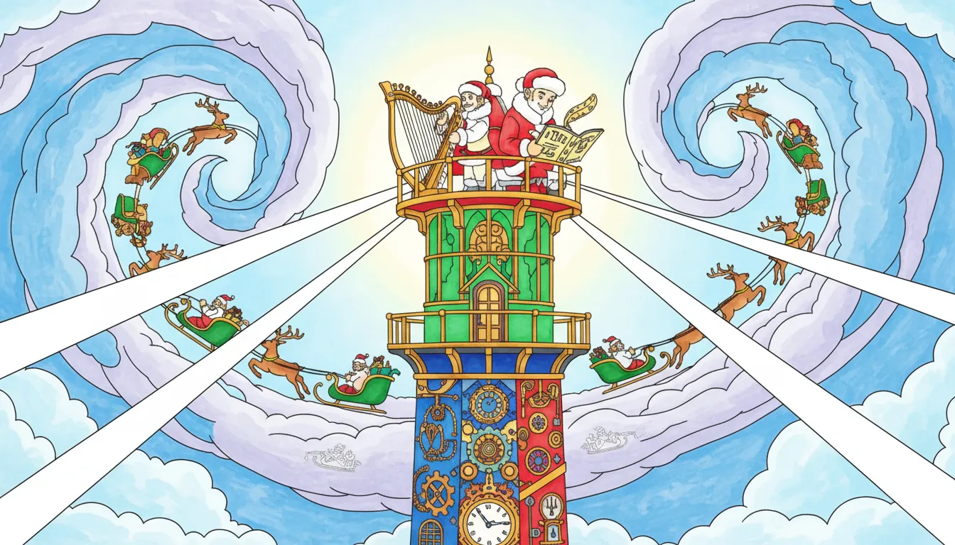 Christmas lighthouse guiding sleighs through storm skies coloring page to print
