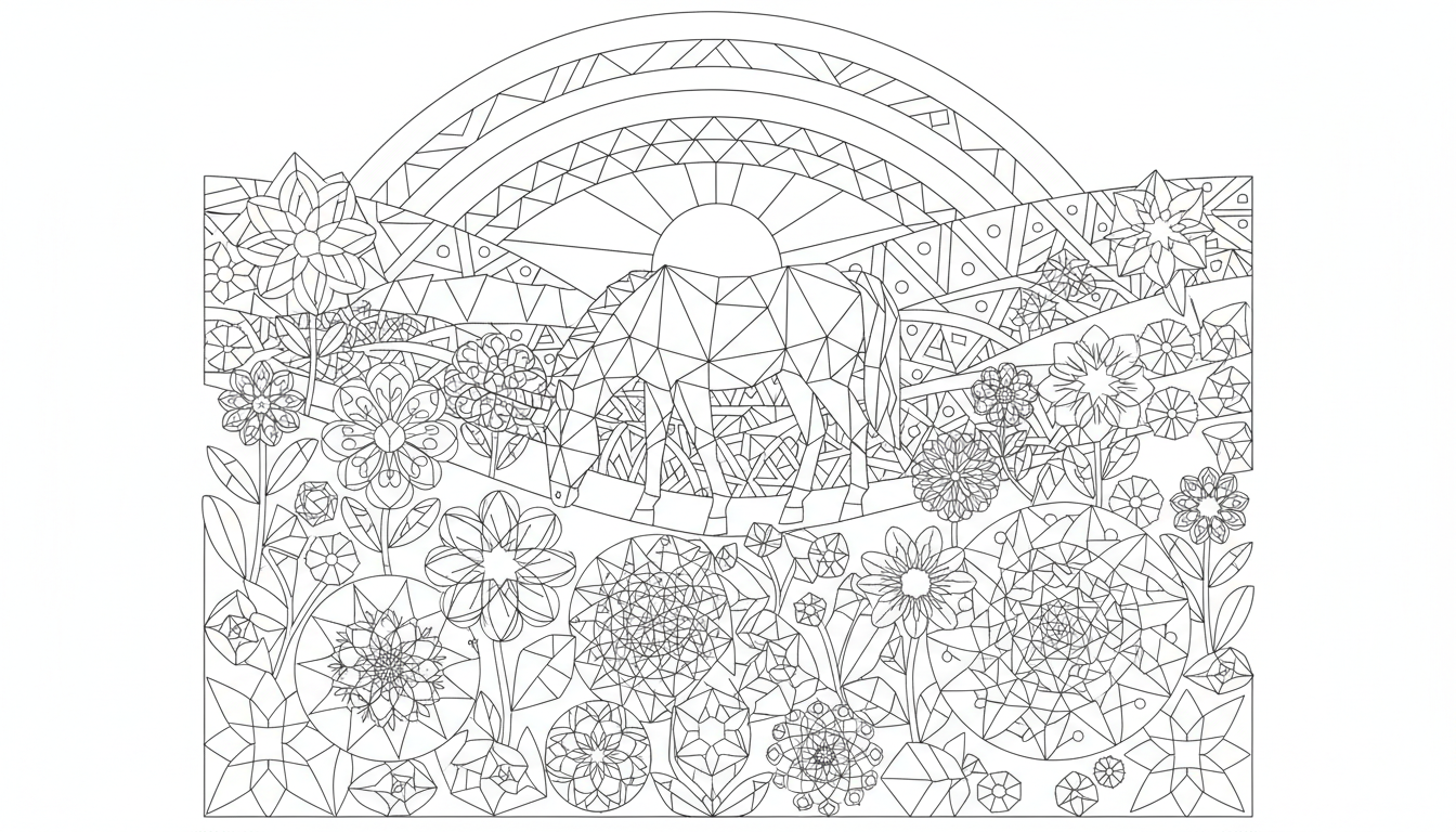 magical unicorn among rainbow flowers coloring page to print
