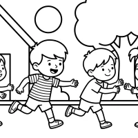 children playing tag in the yard