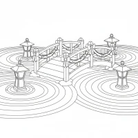 Christmas Zen garden with snow and lanterns