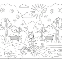squirrel riding a bicycle in a park