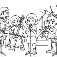 A group of children playing musical instruments in a school orchestra.