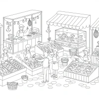 busy fish market scene