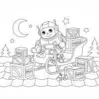 Christmas snowy rooftop with robot and presents