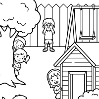 children playing hide and seek in backyard