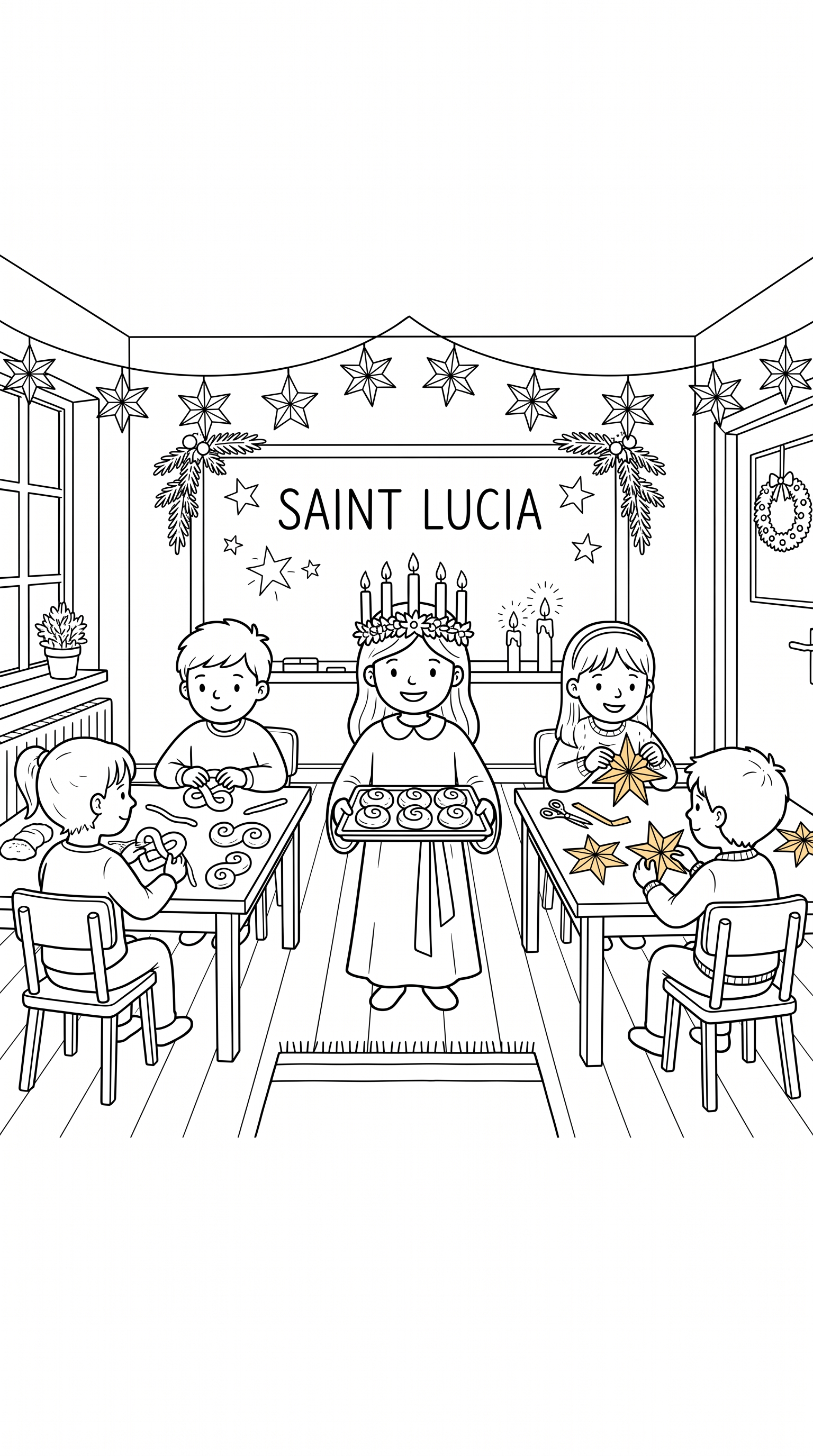 Christmas saint Lucia classroom celebration coloring page to print