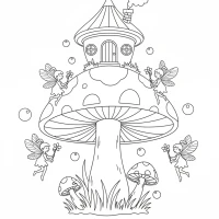 tiny house on a mushroom with fairies