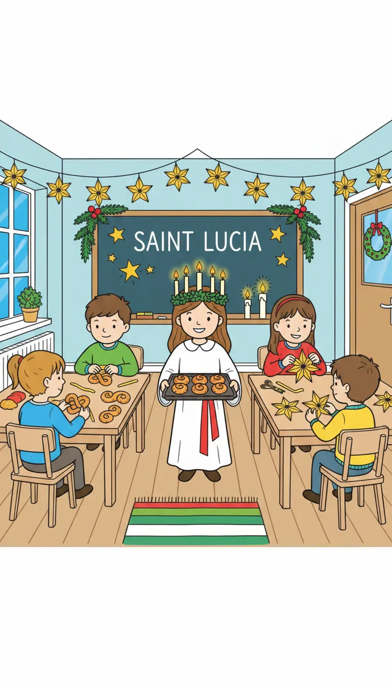 Christmas saint Lucia classroom celebration coloring page to print